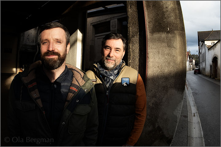Pierre Yves and Hugues Pavelot at Domaine Jean-Marc & Hugues Pavelot in Savigny-lès-Beaune, Burgundy.